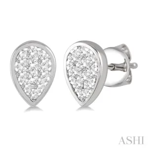 1 ctw Pear Shape Lovebright Round Cut Diamond Bezel Stud Earring in 14K White Gold