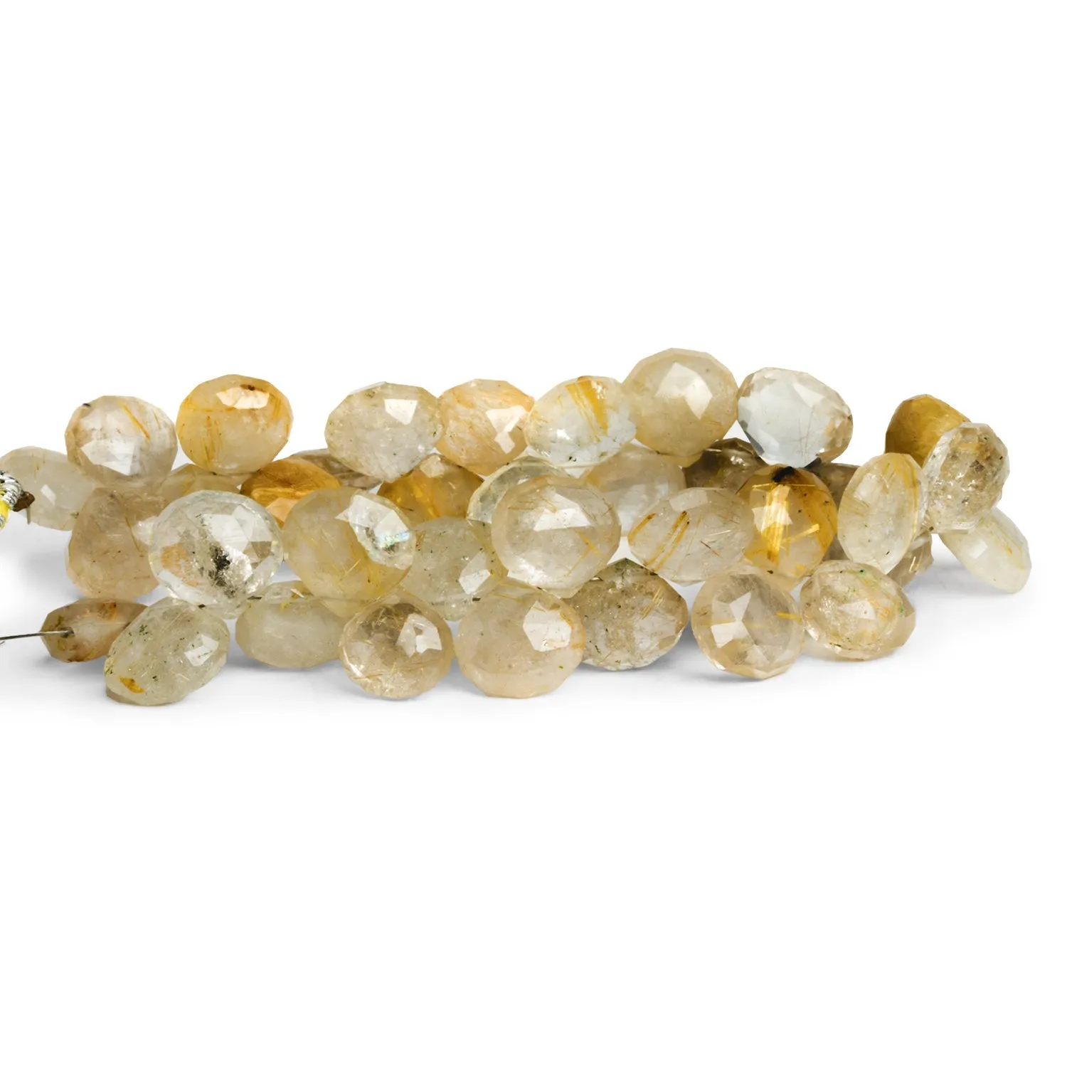 10-13mm Rutilated Quartz Faceted Hearts 7.5 inch 33 beads