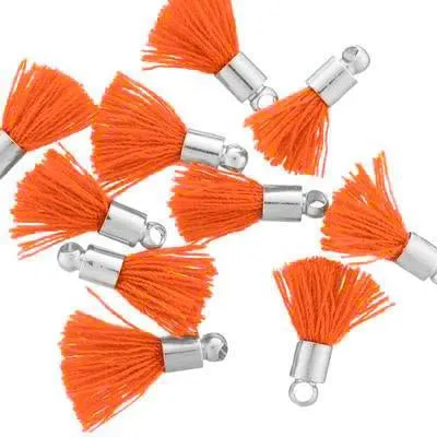 10mm Coral Fabric Tassel with Silver Cap (10 Pieces)