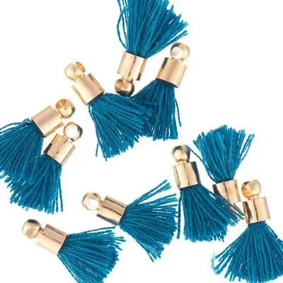 10mm Dark Teal Fabric Tassel with Gold Cap (10 Pieces)