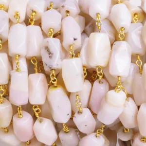 10x5mm Pink Peruvian Opal Rectangle Gold Chain 20 beads