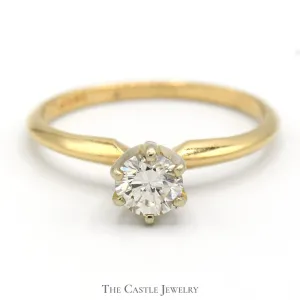 1/2ct Round Diamond Solitaire Engagement Ring in 14k Yellow Gold 6 Prong Tiffany Mounting