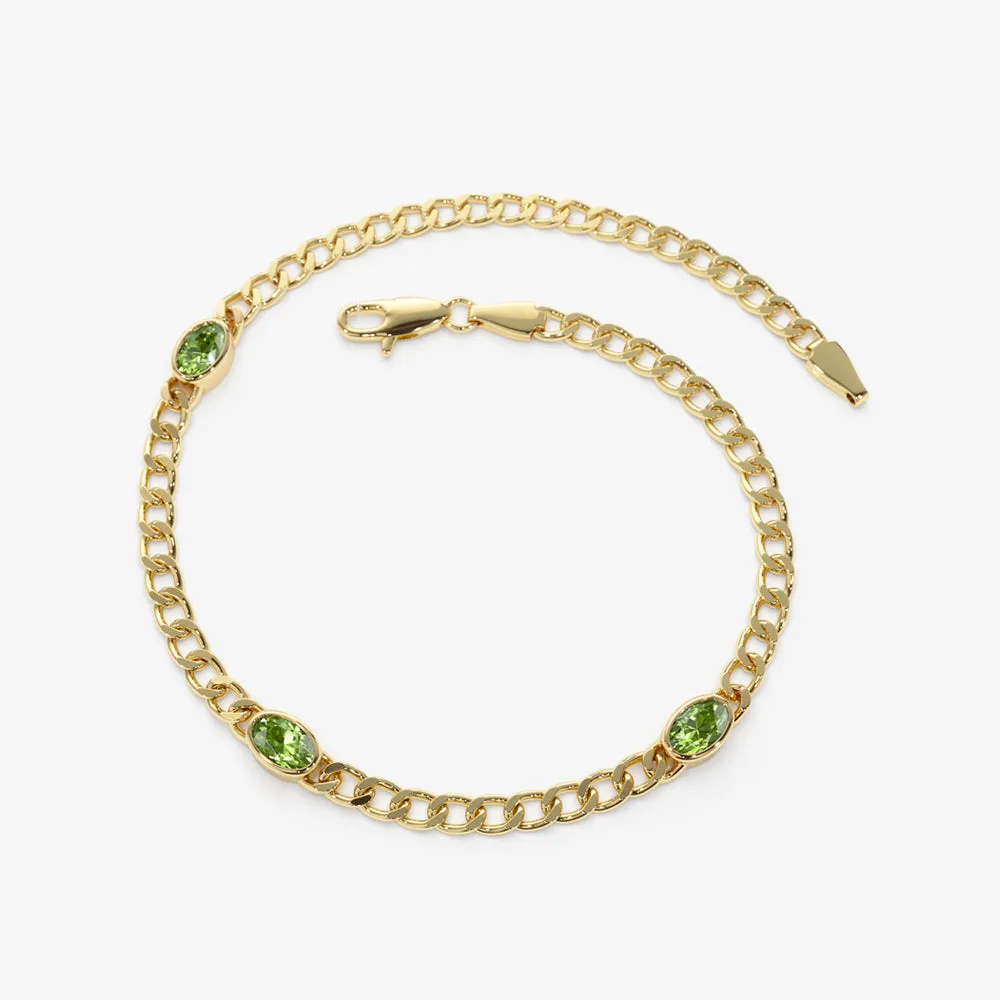 14k Cuban Link Bracelet w/ Bezel Setting Peridot