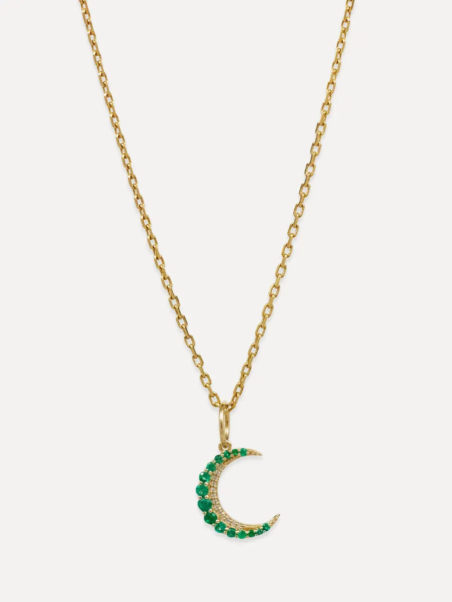 14K Emerald Crescent Moon Charm