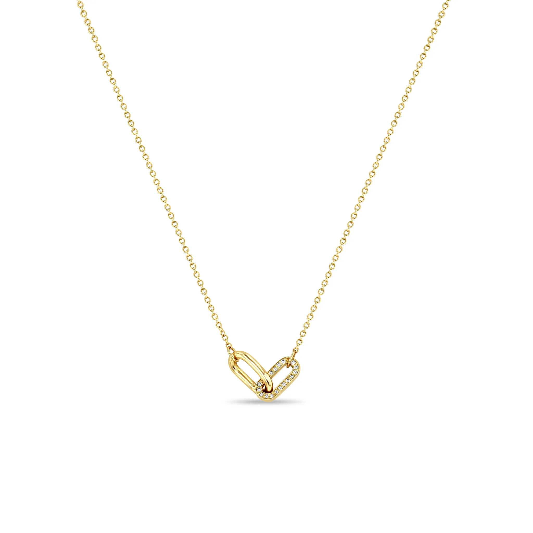 14k Gold & Pavé Diamond Double Link Necklace