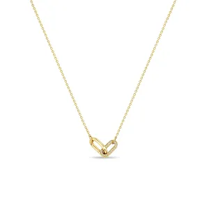 14k Gold & Pavé Diamond Double Link Necklace