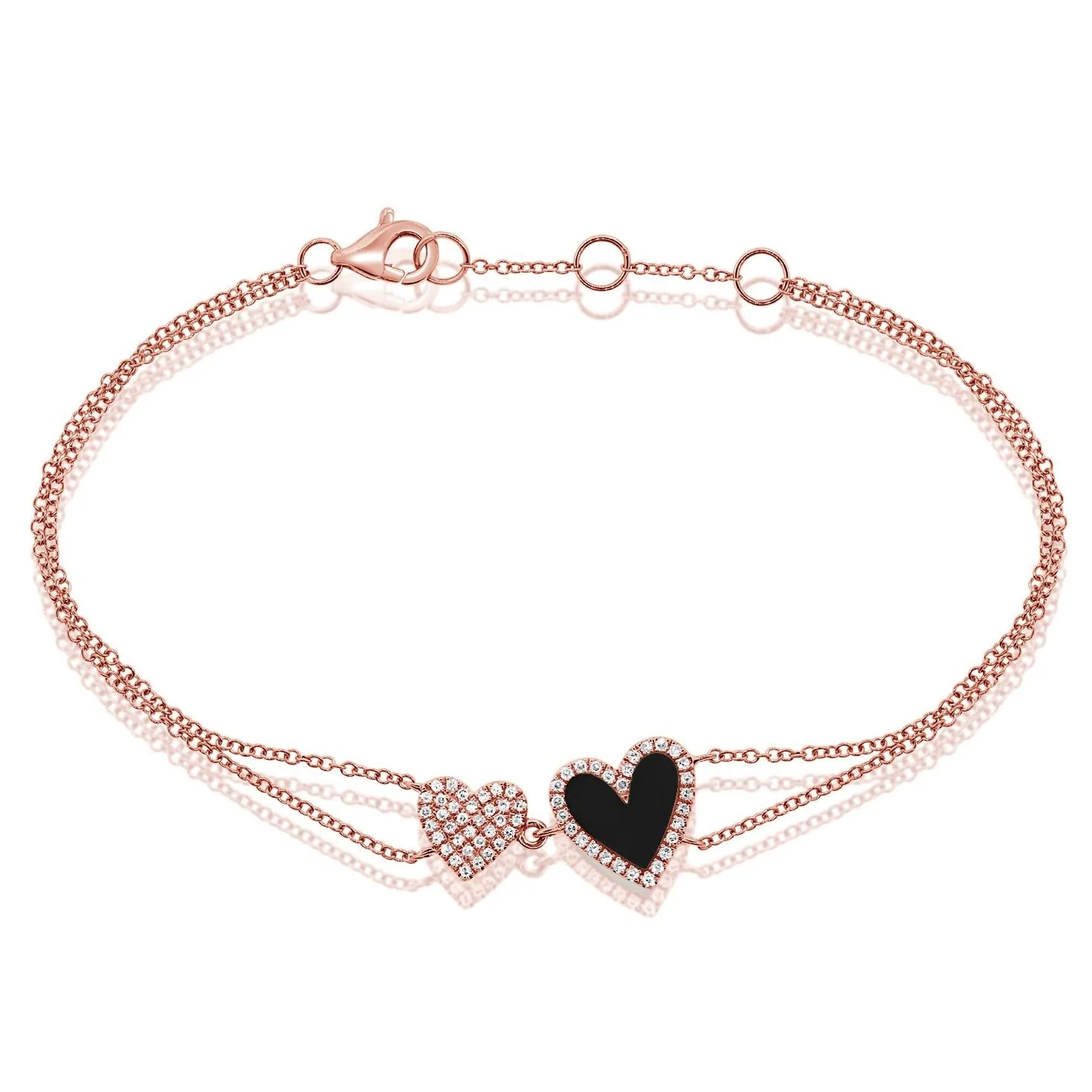 14k GOLD DIAMOND AND ONYX DOUBLE HAILEY HEART BRACELET