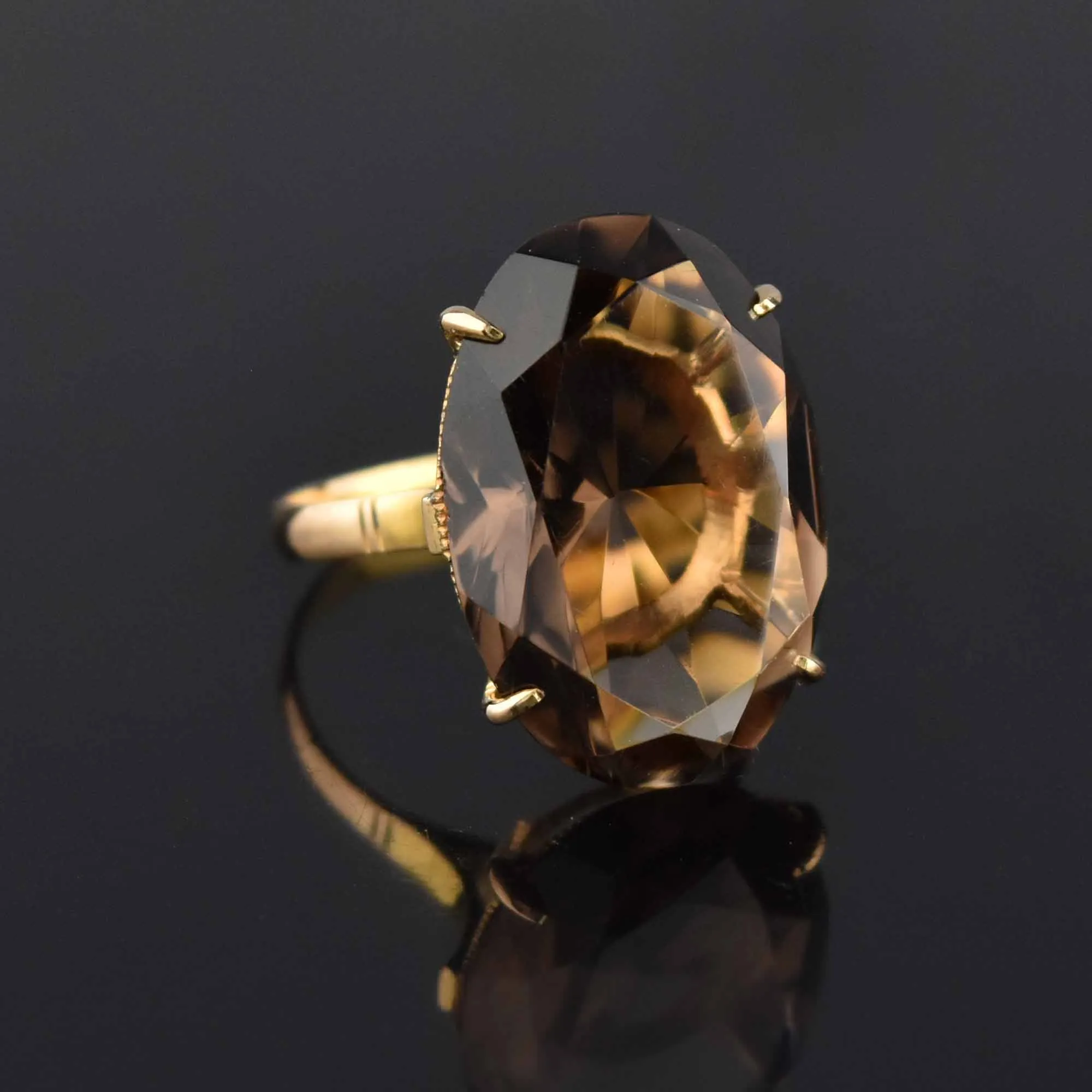 14K Gold Vintage 15.5 CTW Smoky Quartz Ring, Sz 7.5