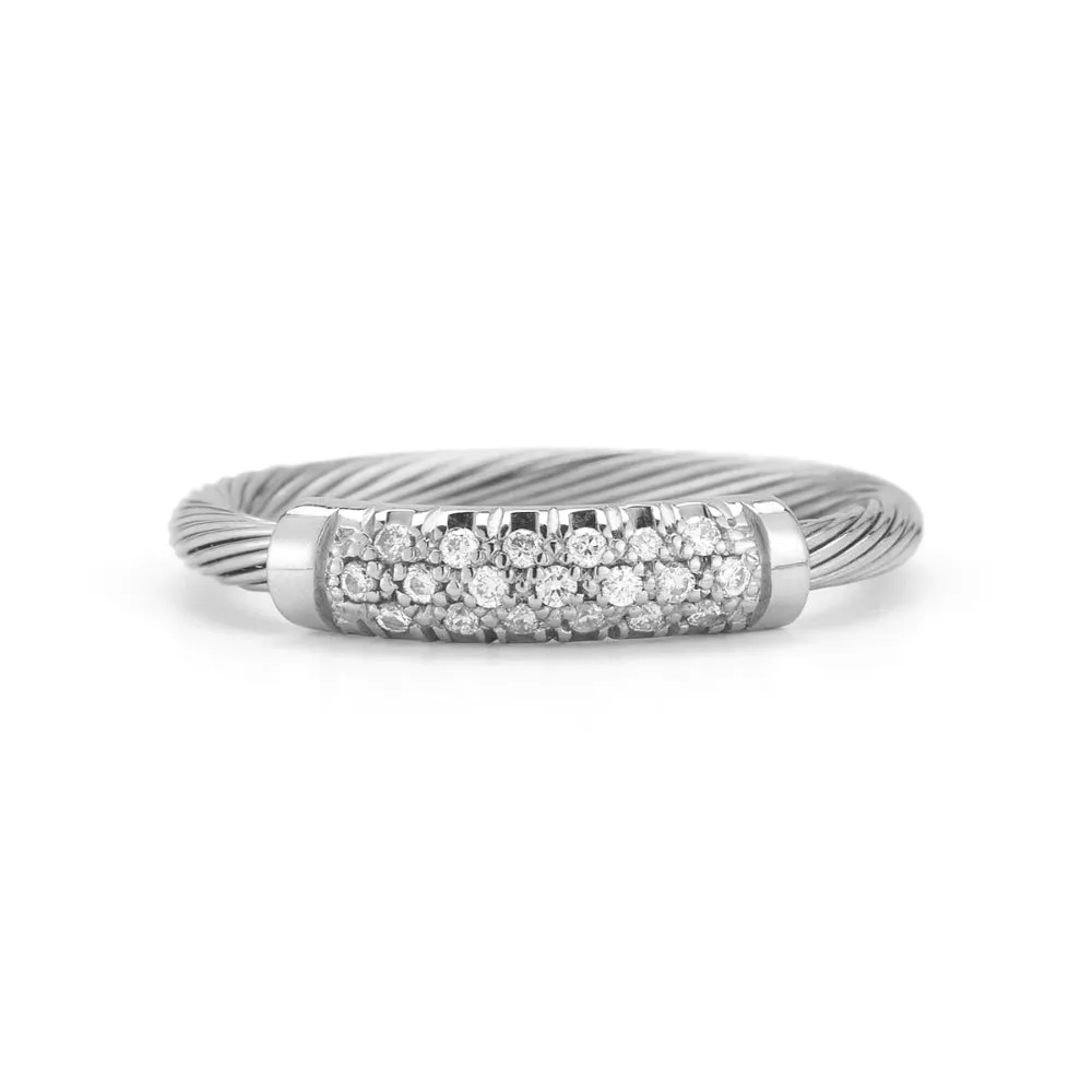 14k Gold Wire ID Ring with Pave Diamonds