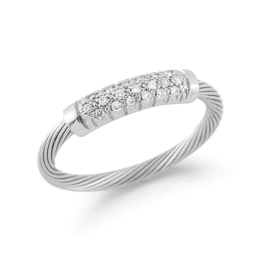 14k Gold Wire ID Ring with Pave Diamonds