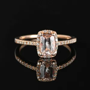 14K Rose Gold Diamond Halo Morganite Ring