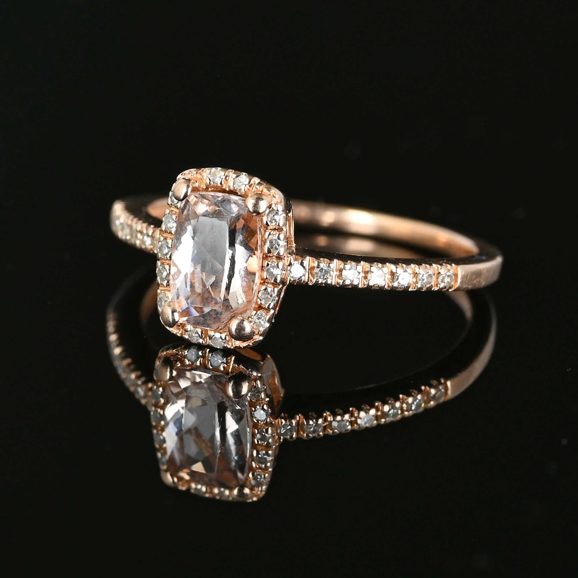 14K Rose Gold Diamond Halo Morganite Ring