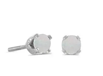 14k White Gold 3mm Round Birthstonel Screw-back Stud Earrings