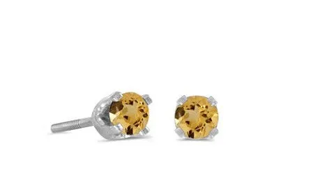 14k White Gold 3mm Round Birthstonel Screw-back Stud Earrings