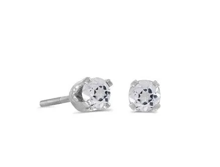 14k White Gold 3mm Round Birthstonel Screw-back Stud Earrings