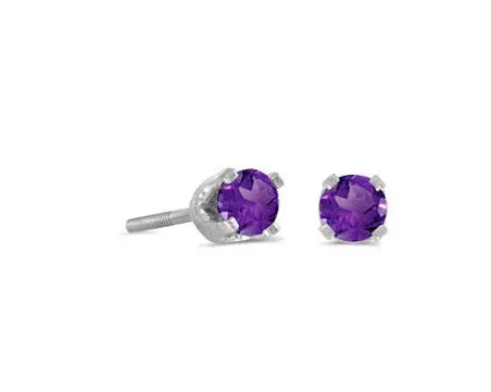 14k White Gold 3mm Round Birthstonel Screw-back Stud Earrings