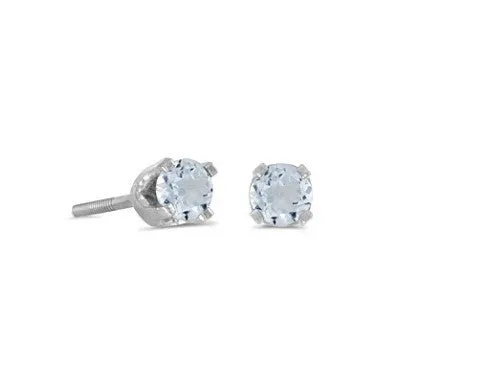 14k White Gold 3mm Round Birthstonel Screw-back Stud Earrings