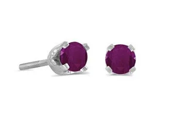 14k White Gold 3mm Round Birthstonel Screw-back Stud Earrings