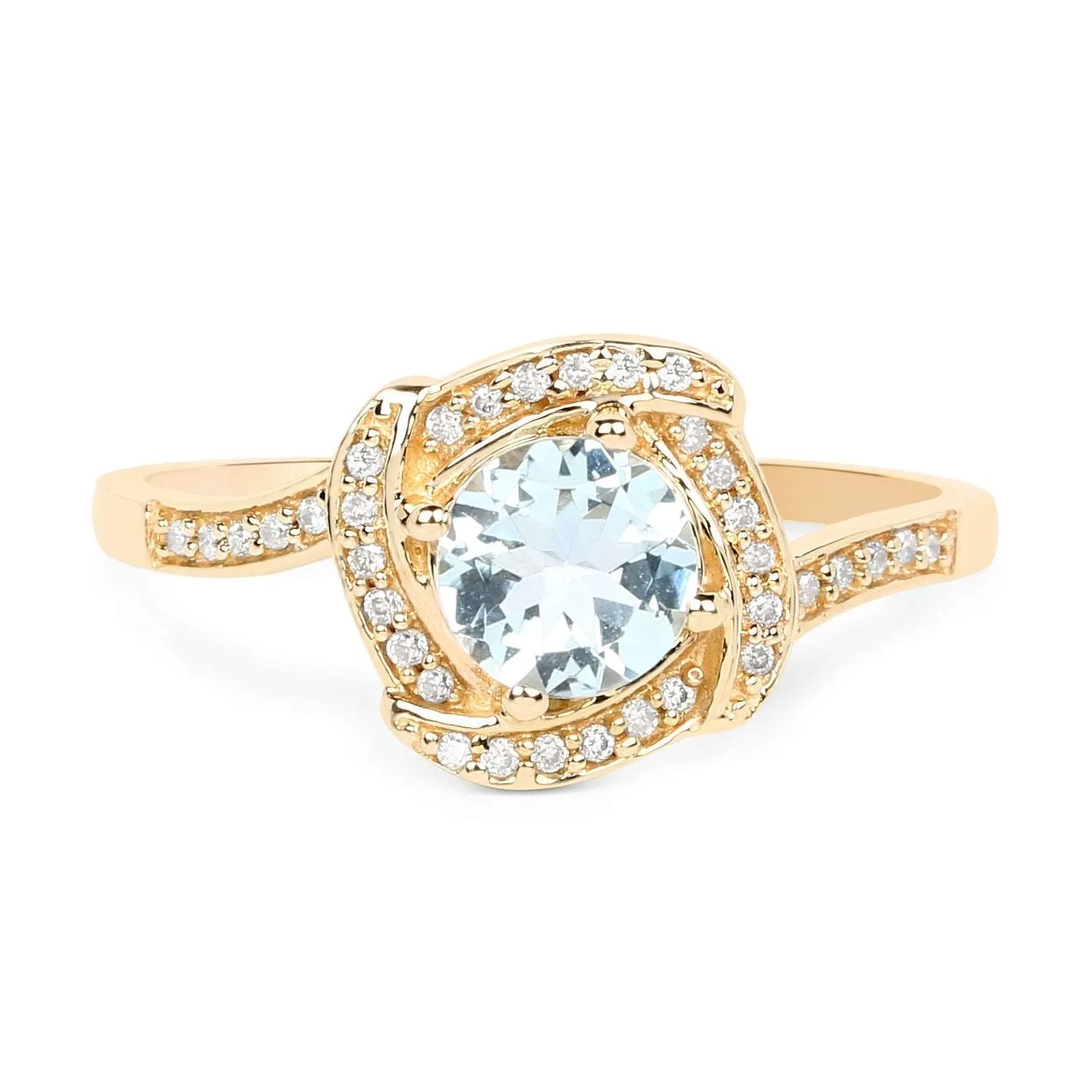 14K Yellow Gold 0.66 Carat Genuine Aquamarine and White Diamond Ring