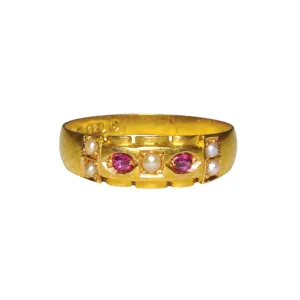 15ct Victorian Pearl & Cabochon Ruby Ring