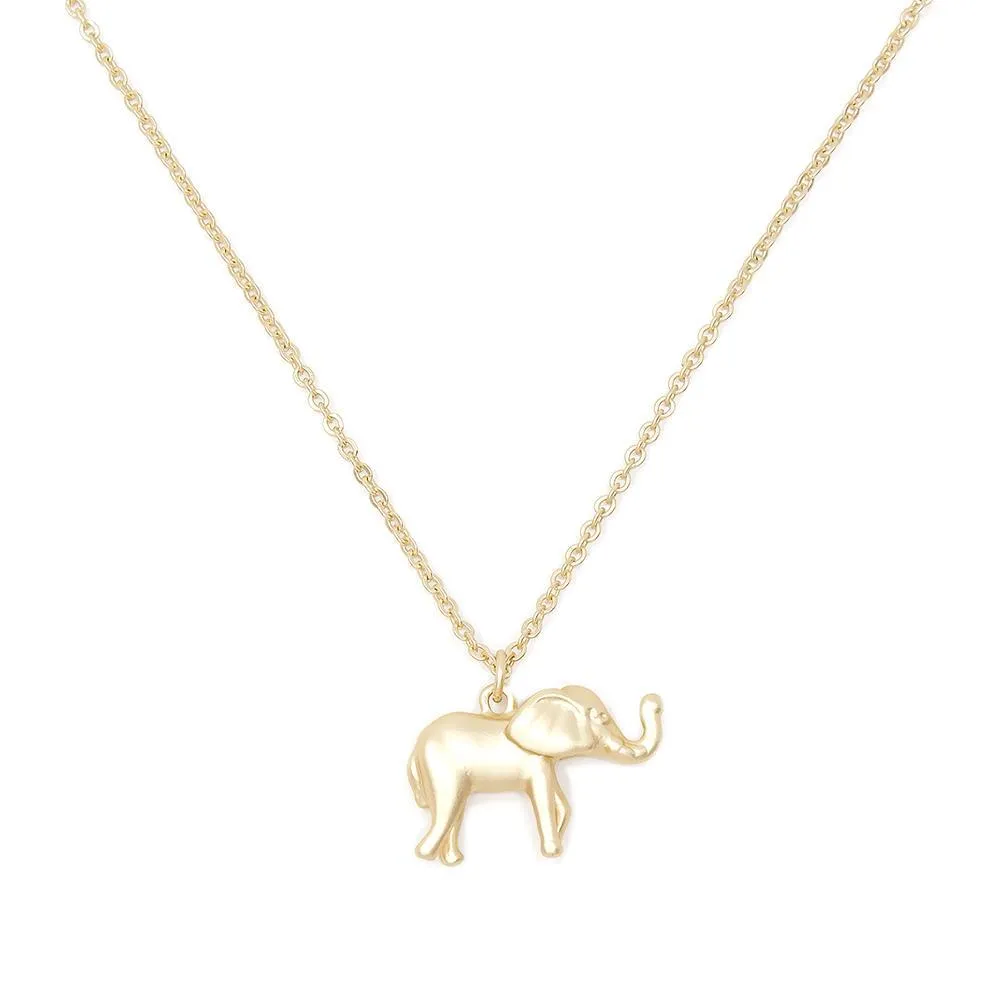 18 Inch Elephant Pendant Necklace Gold Tone