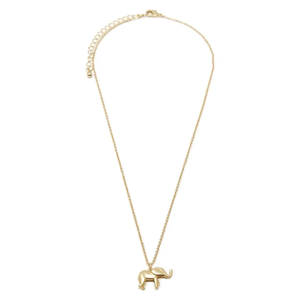 18 Inch Elephant Pendant Necklace Gold Tone