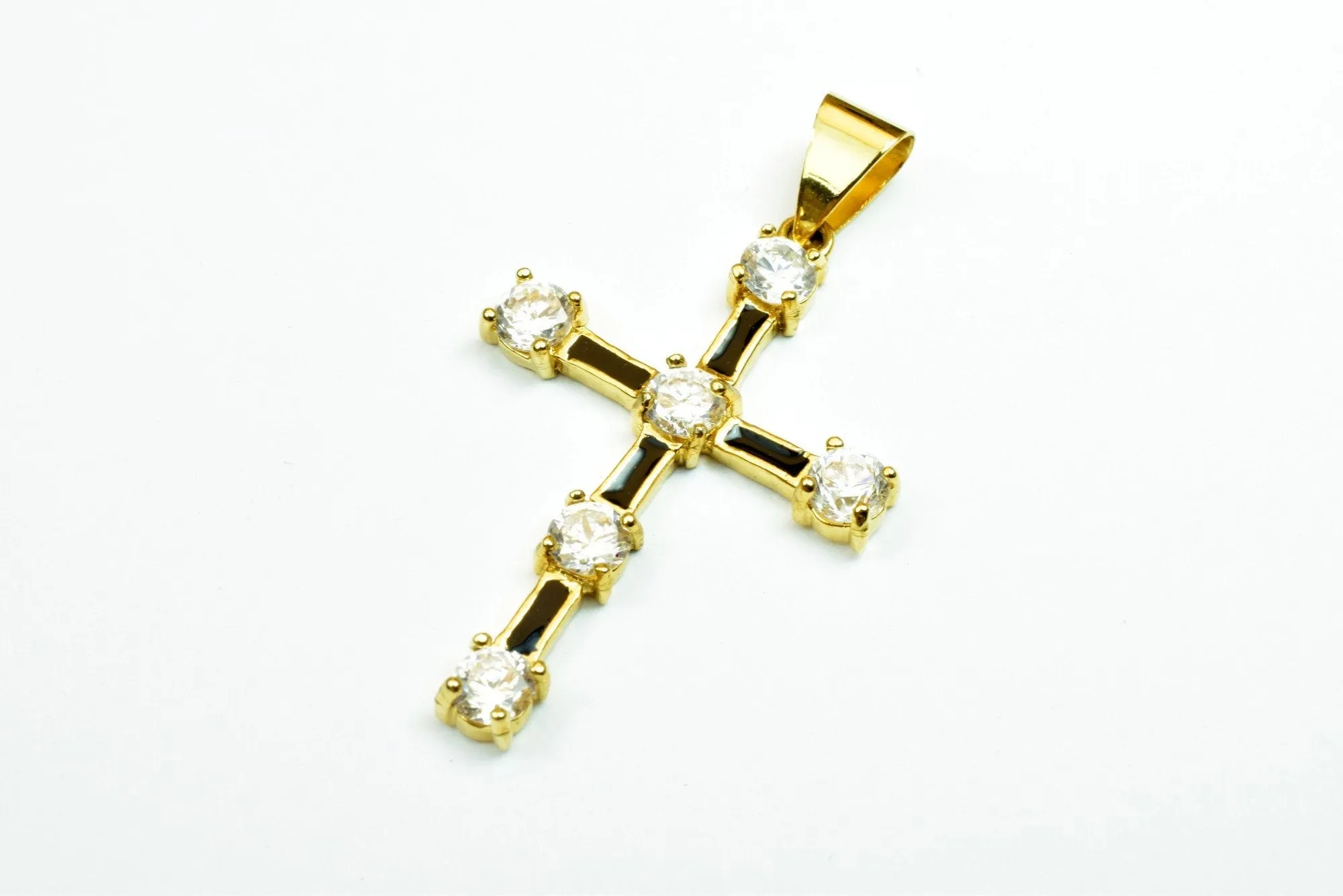 18K as Gold Filled* Black Cross Pendant With Rhinestone CZ Cubic Zirconia Size 42x38mm Christian Religious Charm For Jewelry Making