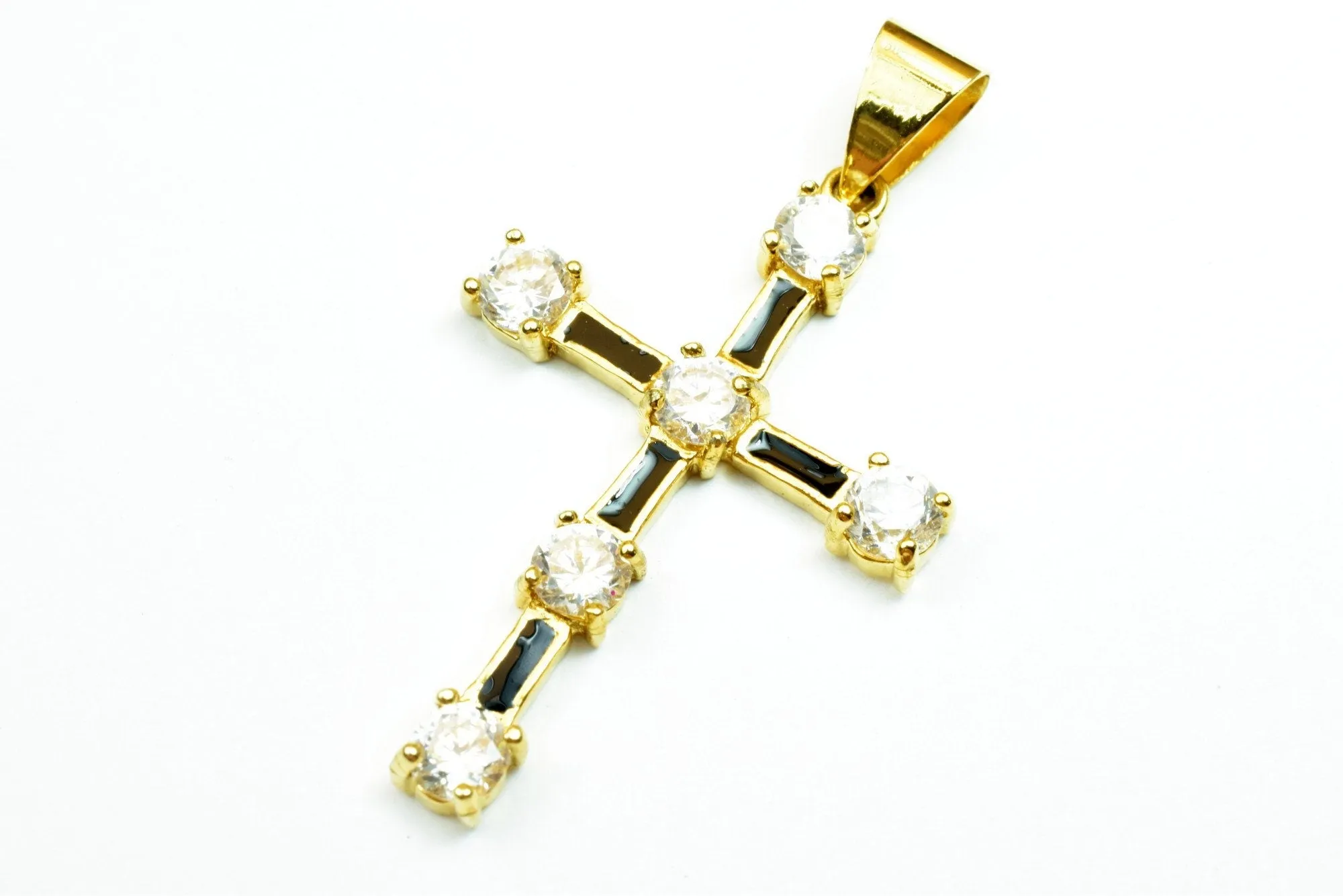 18K as Gold Filled* Black Cross Pendant With Rhinestone CZ Cubic Zirconia Size 42x38mm Christian Religious Charm For Jewelry Making