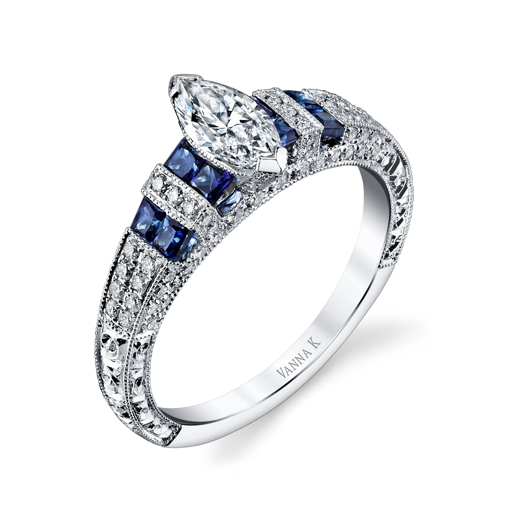 18K White Gold Diamond And Sapphire Engagement Ring