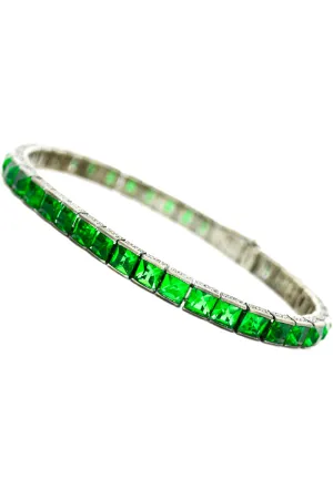 Sterling Silver Art Deco Bracelet - Wachenheimer Bros Diamonbar, 1920s Green Gemstones