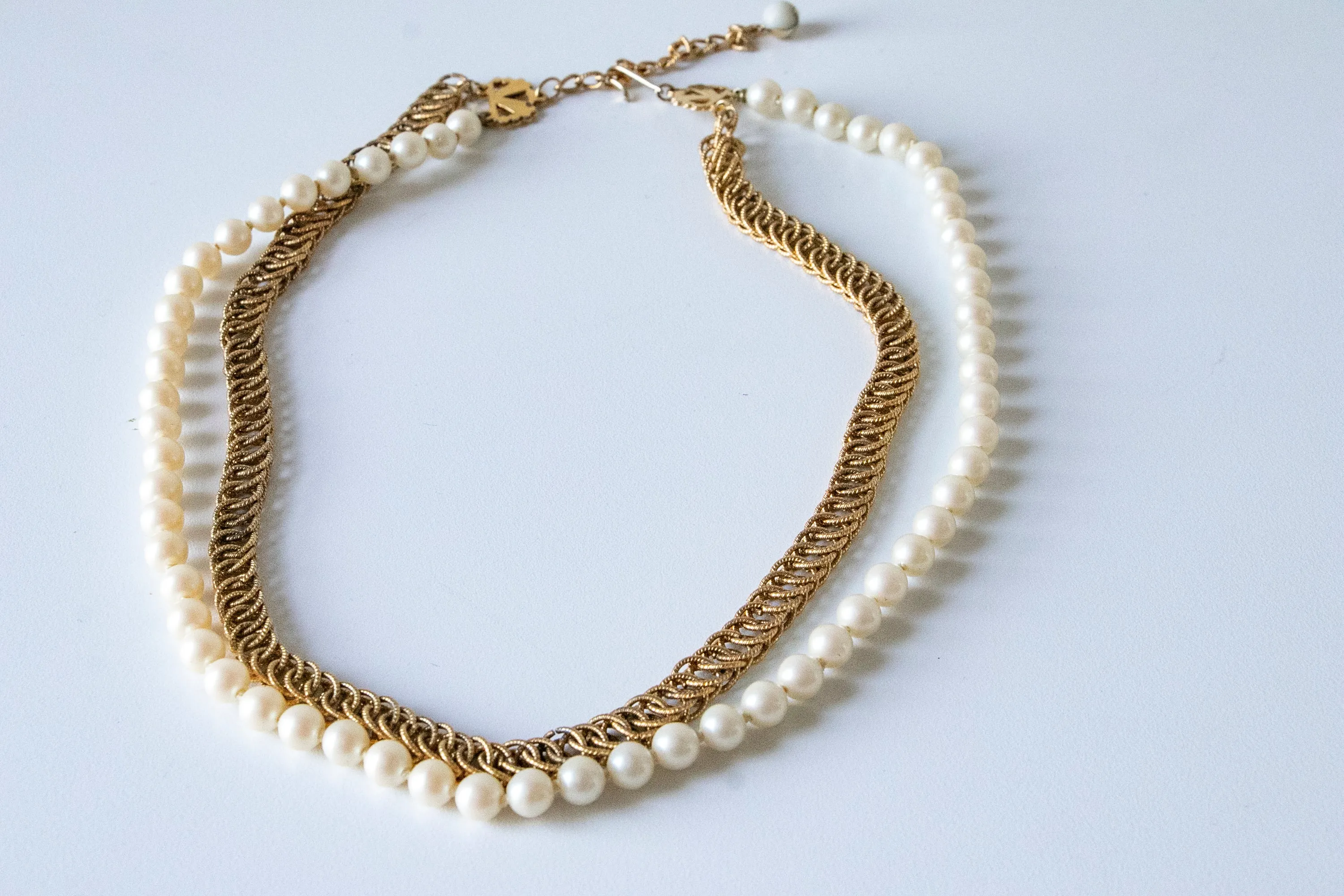 1970s Double Necklace Chain   Pearls