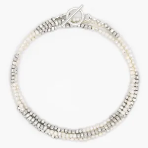 3 Laps Bracelet With Freshwater Pearls And Sterling Silver Beads