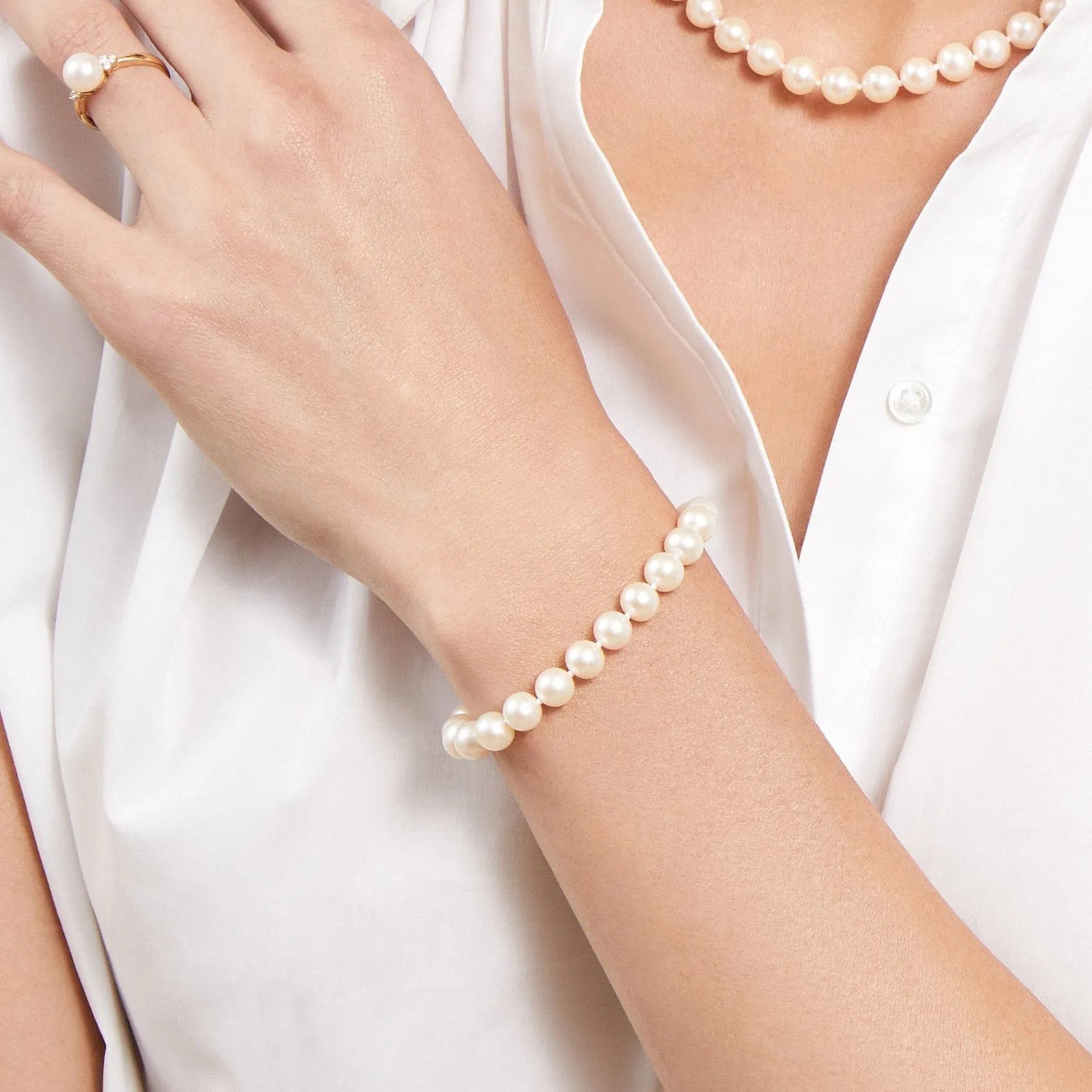 7.0-7.5mm White Freshwater Pearl Bracelet - AAAA Quality