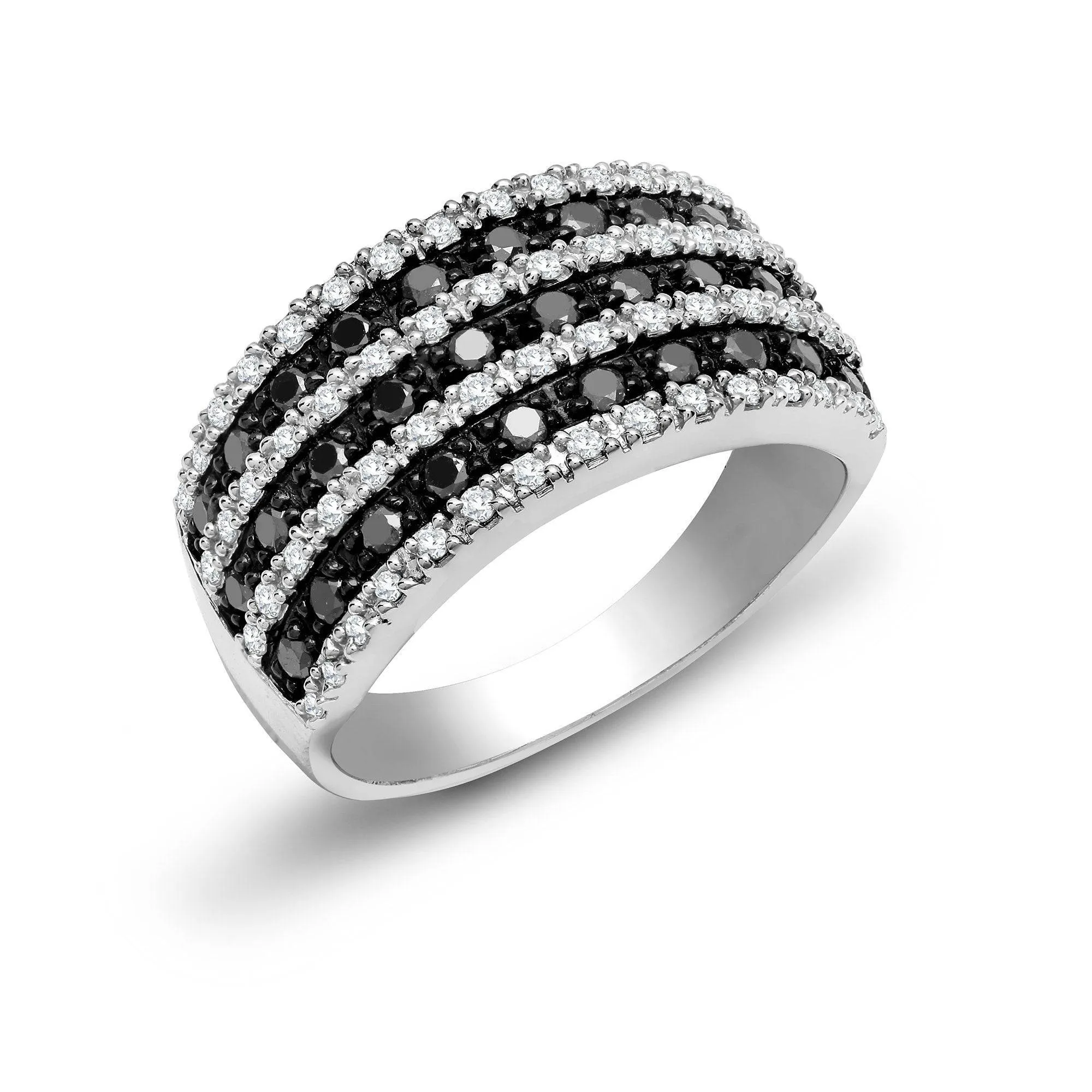 9ct White Gold Diamond And Black Diamond Ring