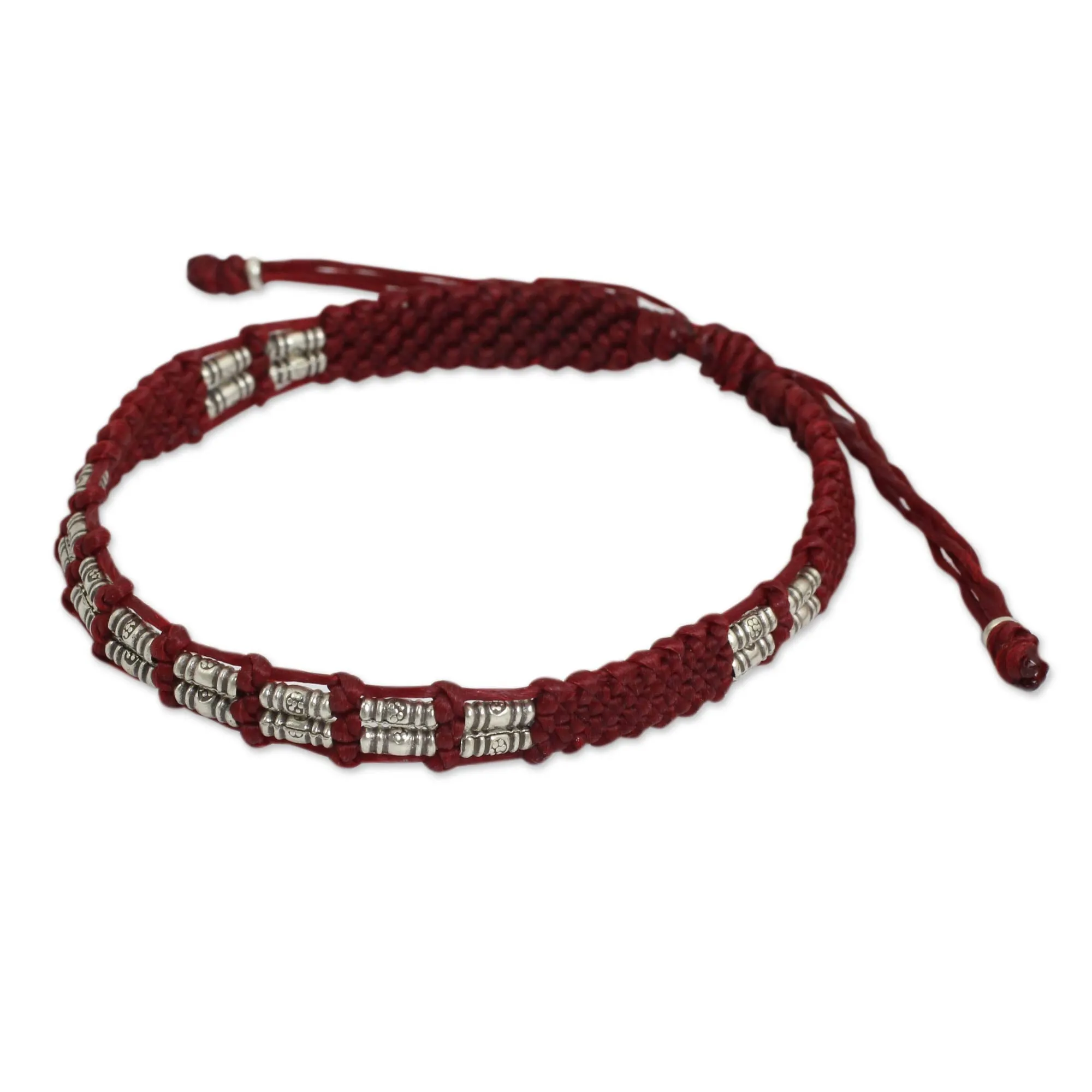 Affinity in Red Thai Braided Red Cord Bracelet with 950 Silver Beads