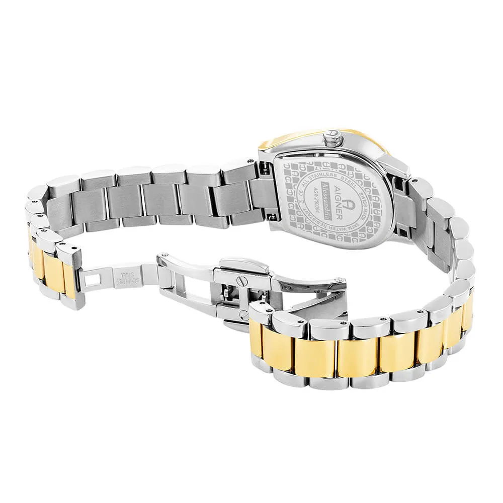 Aigner Alessandria Ladies Green Dial Stainless Steel Silver Gold Plated Watch