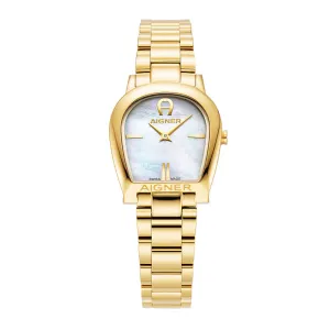 Aigner Alessandria Ladies White MOP Dial Stainless Steel Gold Plated Watch