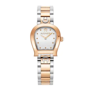 Aigner Ancona Ladies White Dial Stainless Steel Silver Rose Gold Watch