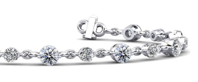 Alternating Diamond And Chain Link Diamond Bracelet with 4.02 ct.(finished) 3.5mm, 4.2mm