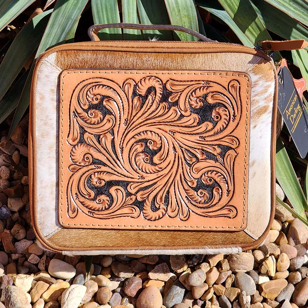 Hand-Tooled American Western Hide Jewelry Case