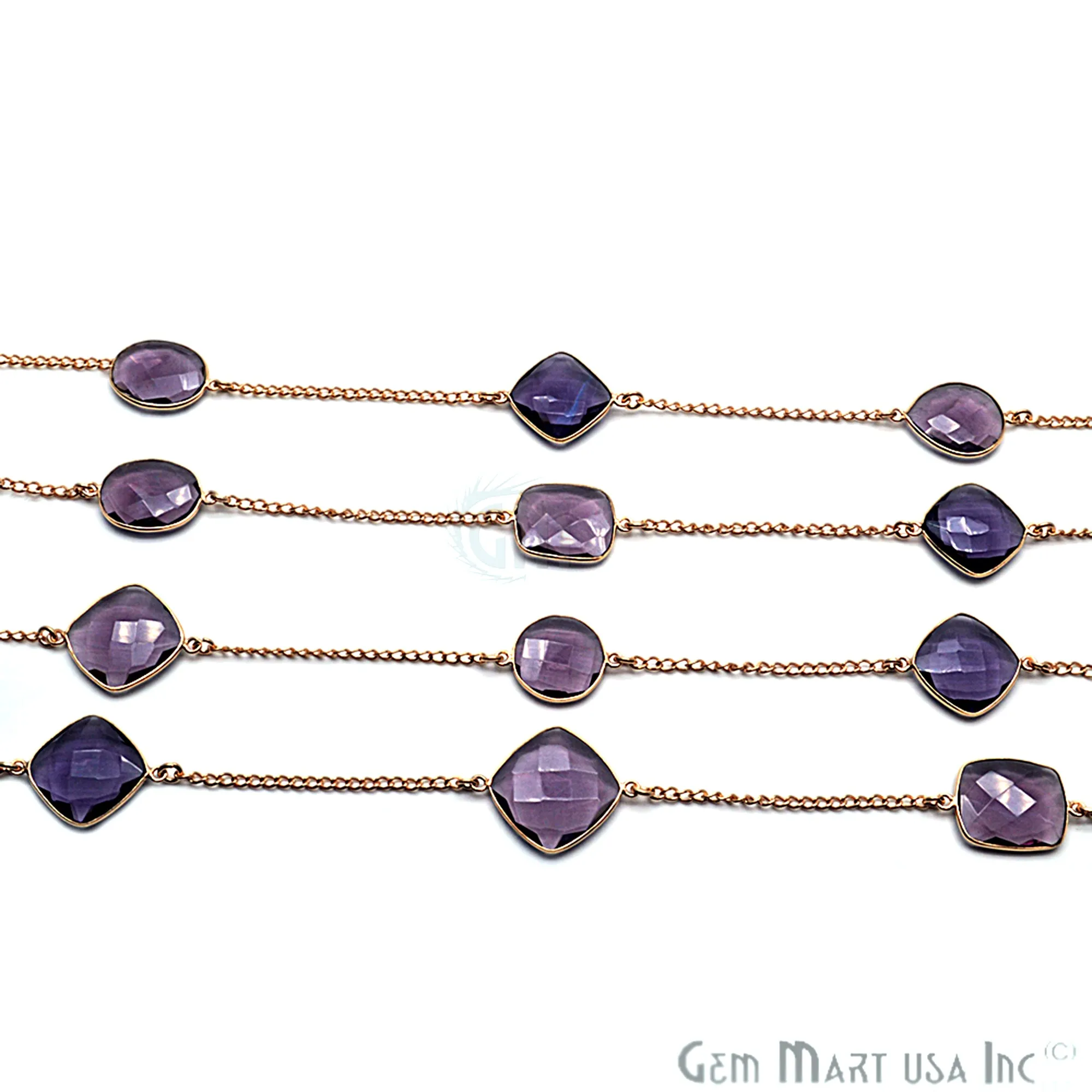 Amethyst 15mm Gold Plated Bezel Link Connector Chain