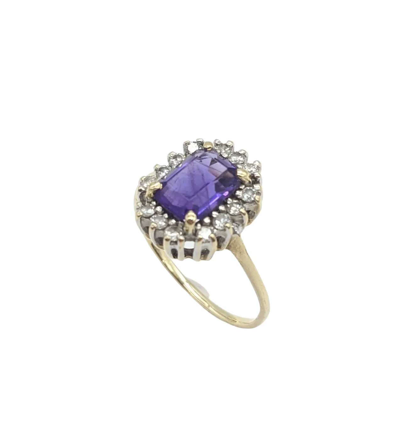 Amethyst and Diamond Chip Halo Ring