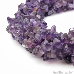 Amethyst Chip Beads, 34 Inch, Natural Chip Strands, Drilled Strung Nugget Beads, 3-7mm, Polished, GemMartUSA (CHAA-70004)