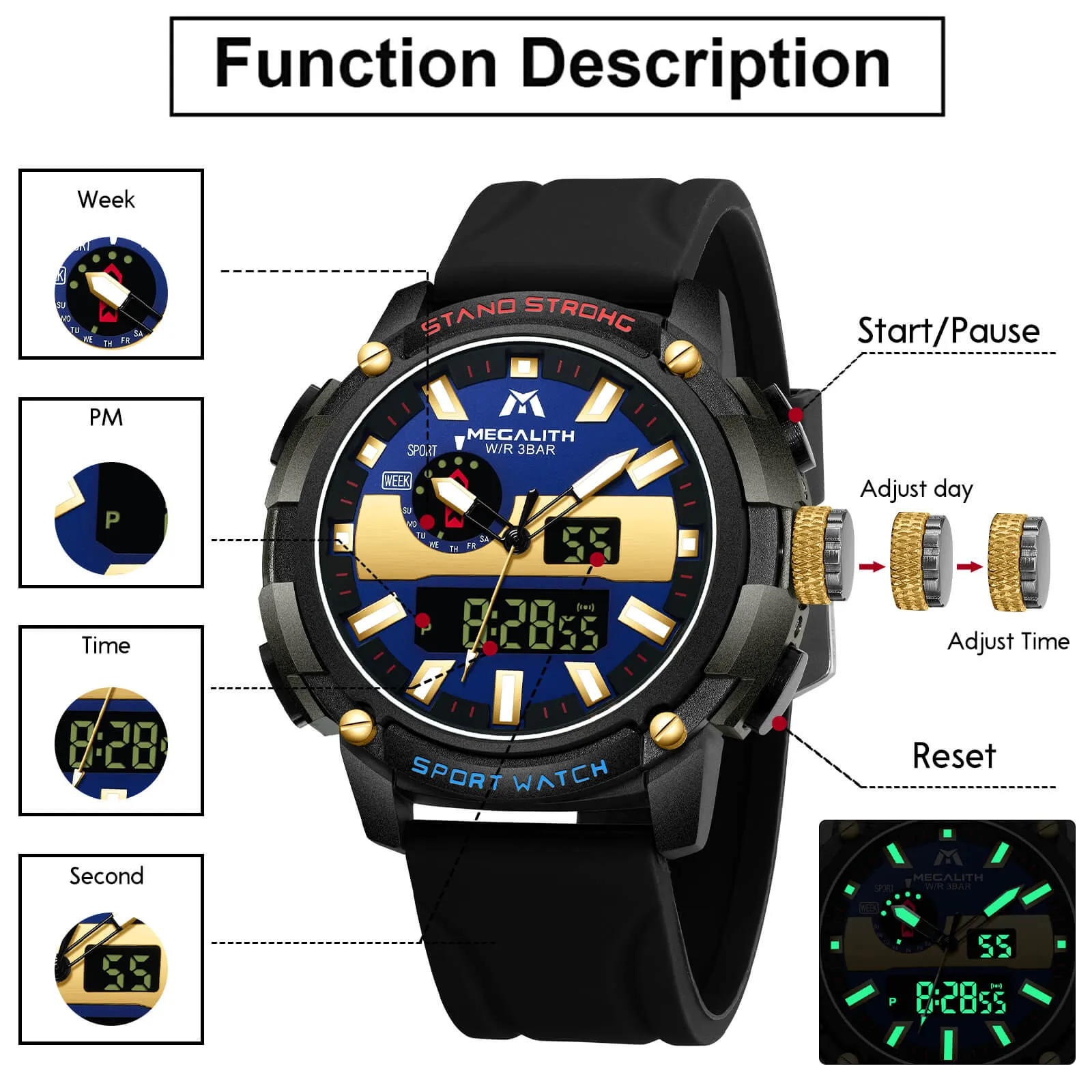 Analog Digital Watch | Rubber Band | 8265M