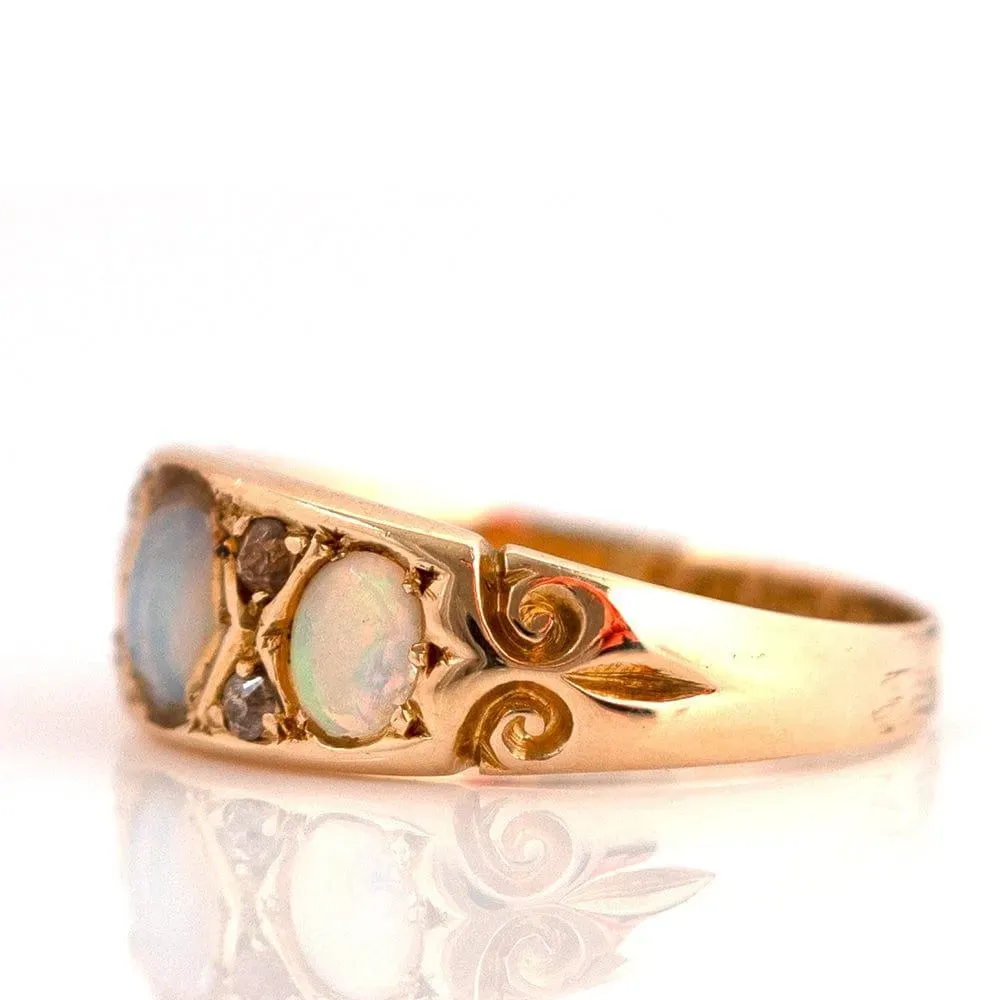 Antique 1899 Opal Diamond 18ct Gold Ring