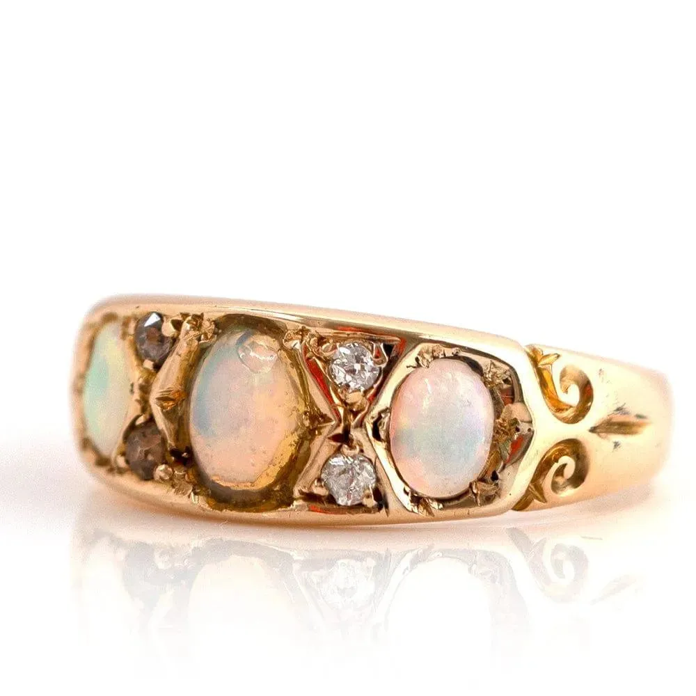 Antique 1899 Opal Diamond 18ct Gold Ring