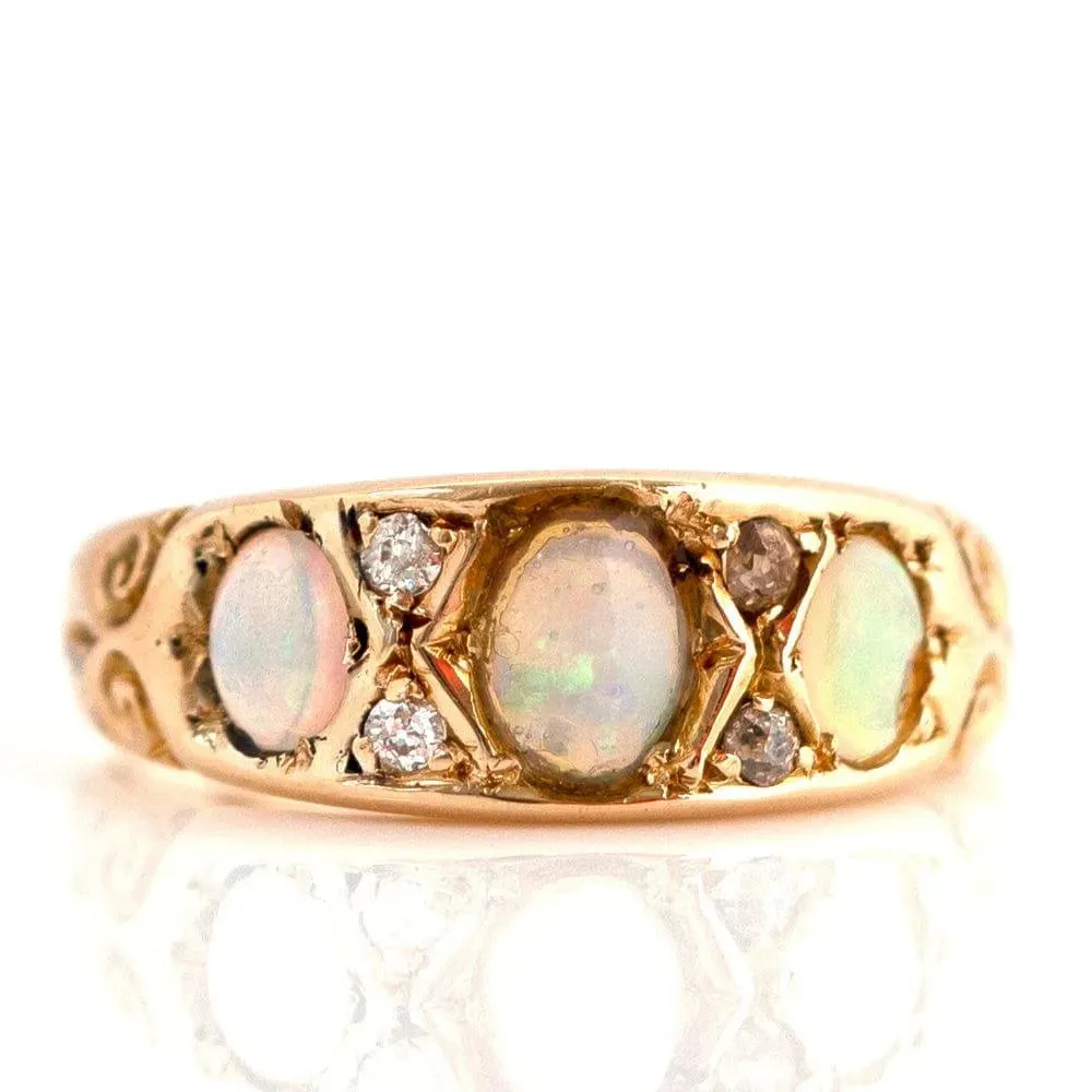 Antique 1899 Opal Diamond 18ct Gold Ring