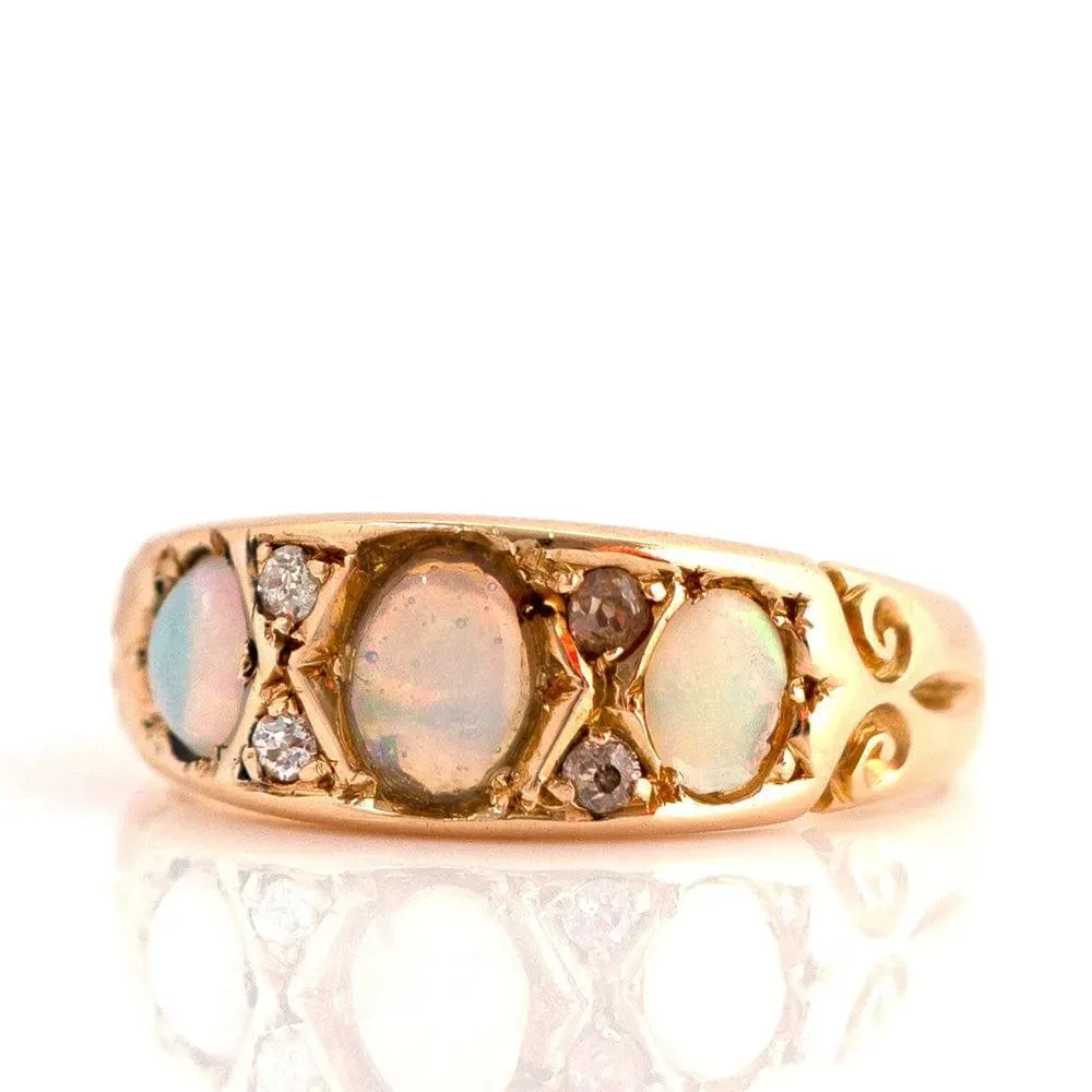 Antique 1899 Opal Diamond 18ct Gold Ring