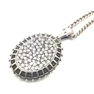 Antique Victorian 1876 Sterling Silver Large Oval Ivy Locket Necklace