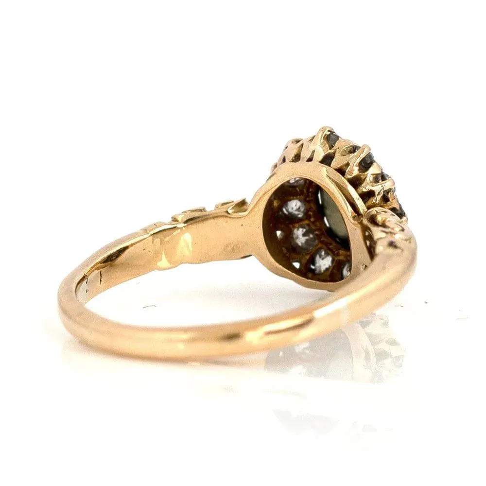 Antique Victorian Turquoise Diamond Halo 18ct Gold Ring